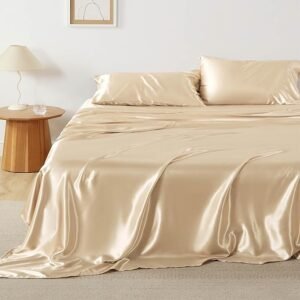 Satin Sheets Queen Size Bed Set - Luxury Silky Bed Sheet Set, Ultra Soft & Wrinkle Free, Good for Hair & Skin, 15 Inches Deep Pocket for Mattress, 4-Piece (Queen, Champagne)