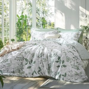 Comforter Set Queen Size - Cute Floral Bedding Comforter Set, 3 Pieces, 1 Soft Reversible Sage Green Botanical Flowers Comforter and 2 Pillow Shams