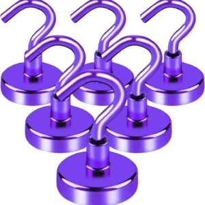 LOVIMAG Cruise Essentials Must Haves, 40Lbs Purple Cruise Magnets, Strong Magnetic Hooks for Hanging Cruise Lanyard, Fridge, Ceiling, 6 Pack