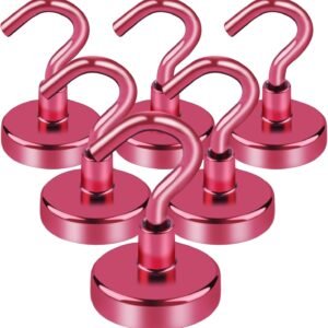 LOVIMAG Cruise Essentials, 40Lbs Red Cruise Magnets, Magnet Hooks for Cruise Cabin,Strong Magnetic Hooks for Hanging Cruise Lanyard, Fridge, Ceiling, 6 Pack