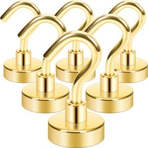 Neosmuk Magnetic Hooks, 30lb+ Heavy Duty Earth Magnets with Hook for Refrigerator, Extra Strong Cruise Hook for Hanging, Magnetic Hanger for Cabins, Grill (Golden, Pack of 6) Visit the Neosmuk Store