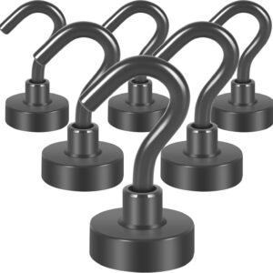 Neosmuk Magnetic Hooks, 30lb+ Heavy Duty Earth Magnets with Hook for Refrigerator, Extra Strong Cruise Hook for Hanging, Magnetic Hanger for Curtain, Grill(Grey, Pack of 6)