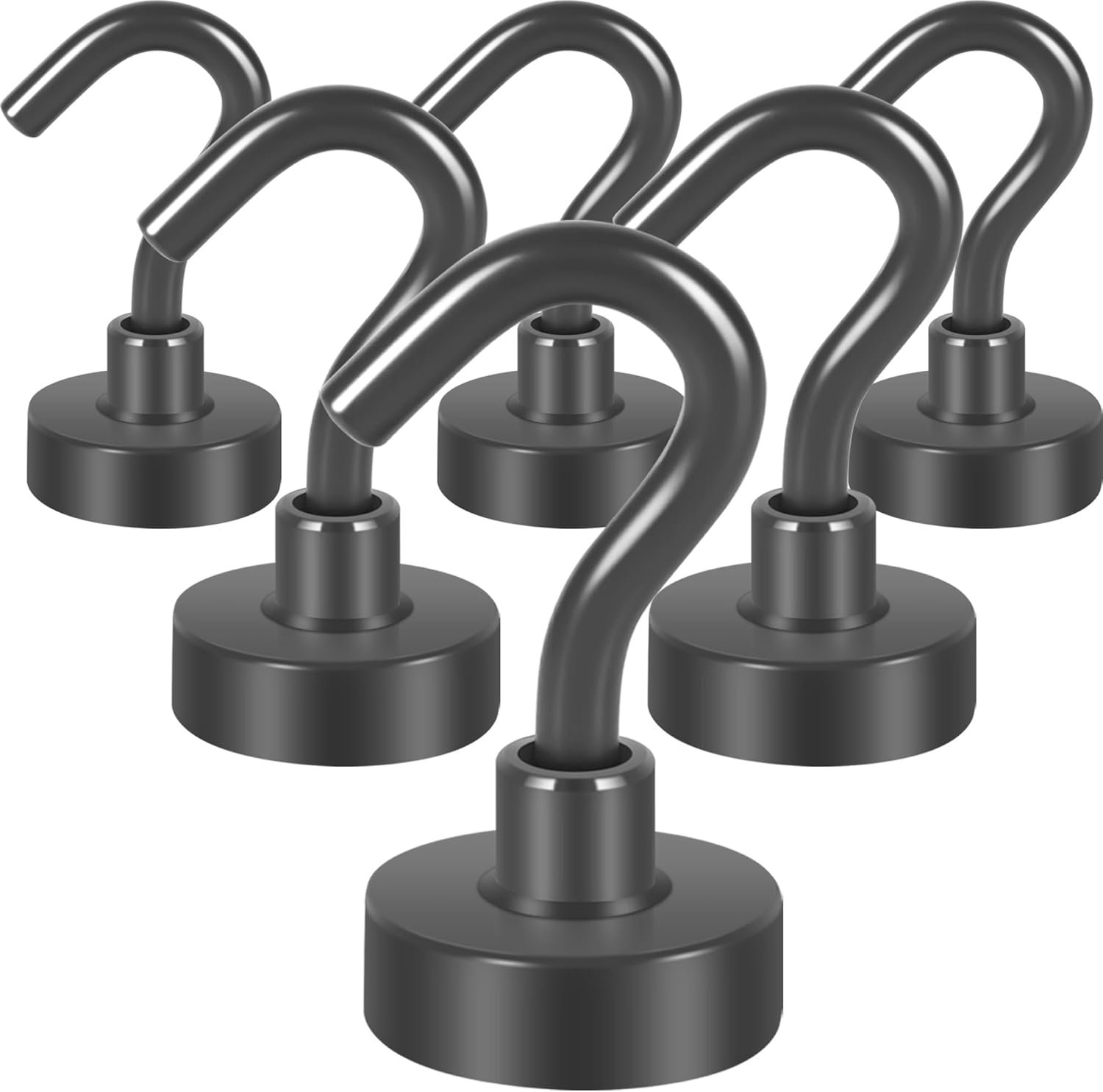 Neosmuk Magnetic Hooks, 30lb+ Heavy Duty Earth Magnets with Hook for Refrigerator, Extra Strong Cruise Hook for Hanging, Magnetic Hanger for Curtain, Grill(Grey, Pack of 6)