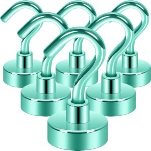 Neosmuk Magnetic Hooks, 30lb+ Heavy Duty Earth Magnets with Hook for Refrigerator, Extra Strong Cruise Hook for Hanging, Magnetic Hanger for Cabins, Grill (Green, Pack of 6)