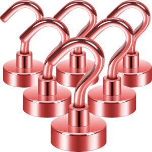 Neosmuk Magnetic Hooks, 30lb+ Heavy Duty Earth Magnets with Hook for Refrigerator, Extra Strong Cruise Hook for Hanging, Magnetic Hanger for Cabins, Grill (Red, Pack of 6)