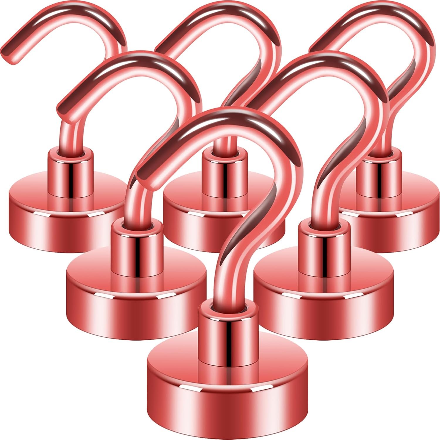 Neosmuk Magnetic Hooks, 30lb+ Heavy Duty Earth Magnets with Hook for Refrigerator, Extra Strong Cruise Hook for Hanging, Magnetic Hanger for Cabins, Grill (Red, Pack of 6)