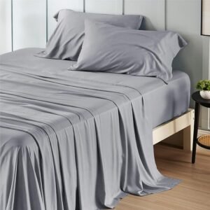 King Size Sheet Set, Cooling Sheets King, Rayon Derived from Bamboo, Deep Pocket Up to 16", Breathable & Soft Bed Sheets, Hotel Luxury Silky Bedding Sheets & Pillowcases, Silver Grey