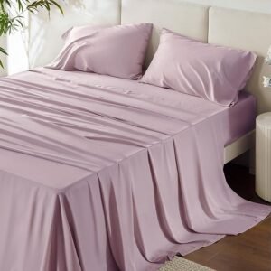 King Size Sheets Set, Cooling Sheets for Hot Sleepers, Rayon Derived from Bamboo, Breathable & Soft, Deep Pocket Up to 16 Inches, Hotel Luxury Silky Bedding, Lavender