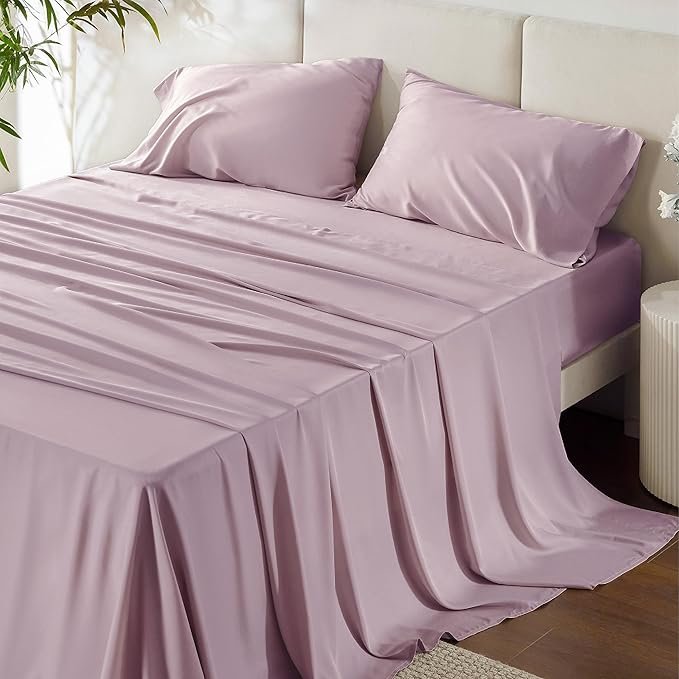 King Size Sheets Set, Cooling Sheets for Hot Sleepers, Rayon Derived from Bamboo, Breathable & Soft, Deep Pocket Up to 16 Inches, Hotel Luxury Silky Bedding, Lavender