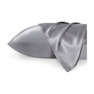 Satin Pillowcases, Similar to Silk Pillowcase 2 Pack,Cooling Pillow Case for Sleeping Women with Envelope Closure, Gifts for Women Men, Dark Grey, Queen Size, 20x30 Inches, 2pcs