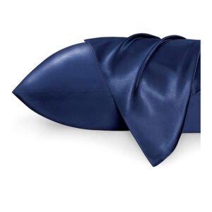 Satin Pillowcases, Similar to Silk Pillow Cases Queen Size Set of 2, Pillow Case for Sleeping Women with Envelope Closure, Gifts for Women Men, Navy, 20x30 Inches, 2pcs