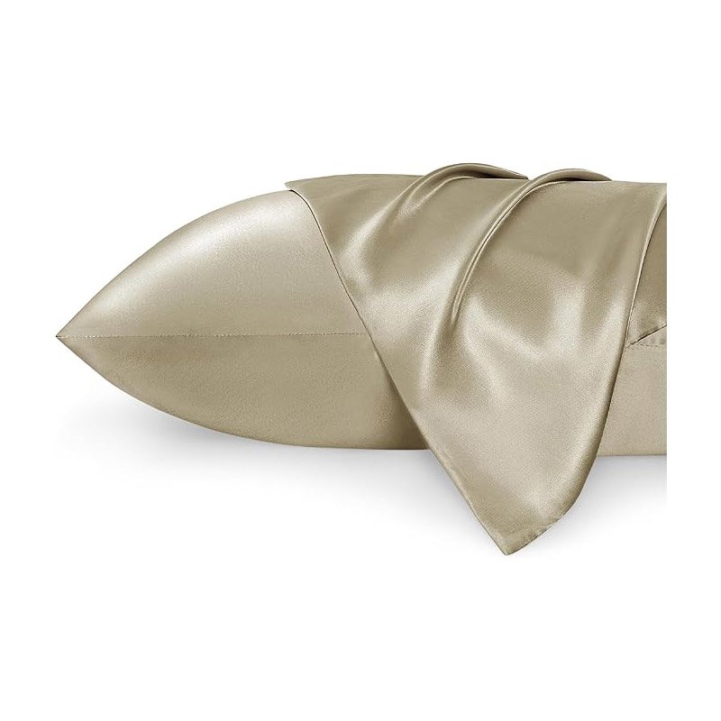 Satin Pillowcases, Similar to Silk Pillow Cases Queen Size Set of 2, Pillow Case for Sleeping Women with Envelope Closure, Gifts for Women Men, Khaki, 20x30 Inches, 2pcs