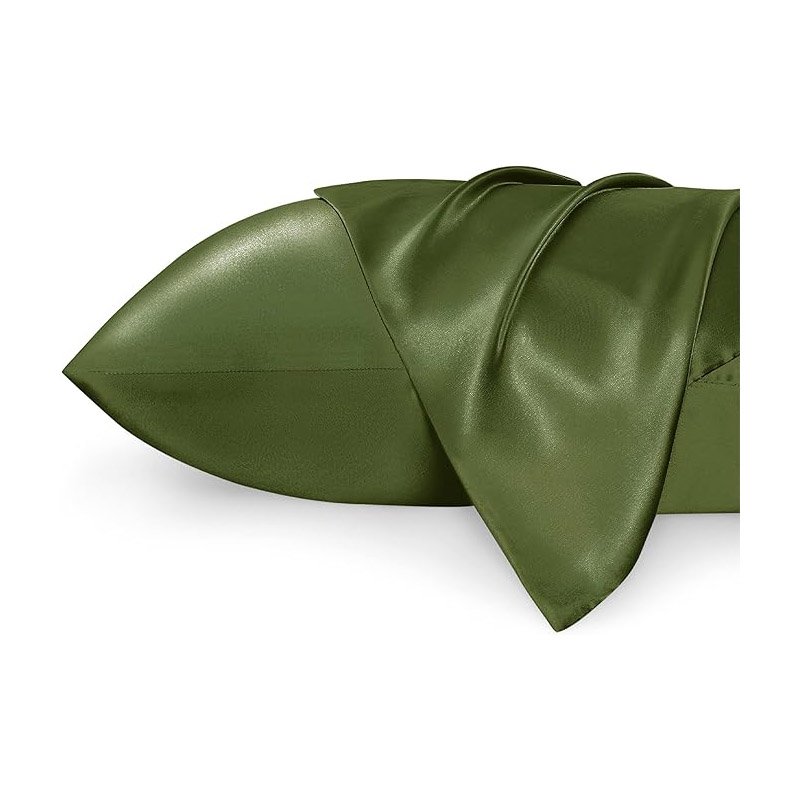 Satin Pillowcase for Hair and Skin Queen - Olive Green Silky Pillowcase 2 Pack with Envelope Closure, Similar to Silk Pillow Cases, Gifts for Women Men, 20x30 Inches, 2pcs