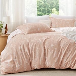 Queen Comforter Set - Dusty Rose Bed Set, 3 Pieces Cute Floral Bedding, 1 Soft Reversible Botanical Flowers Comforter and 2 Pillow Shams