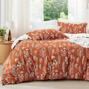 Queen Comforter Set - Terracotta Bed Set, 3 Pieces Cute Floral Bedding, 1 Soft Reversible Botanical Flowers Comforter and 2 Pillow Shams