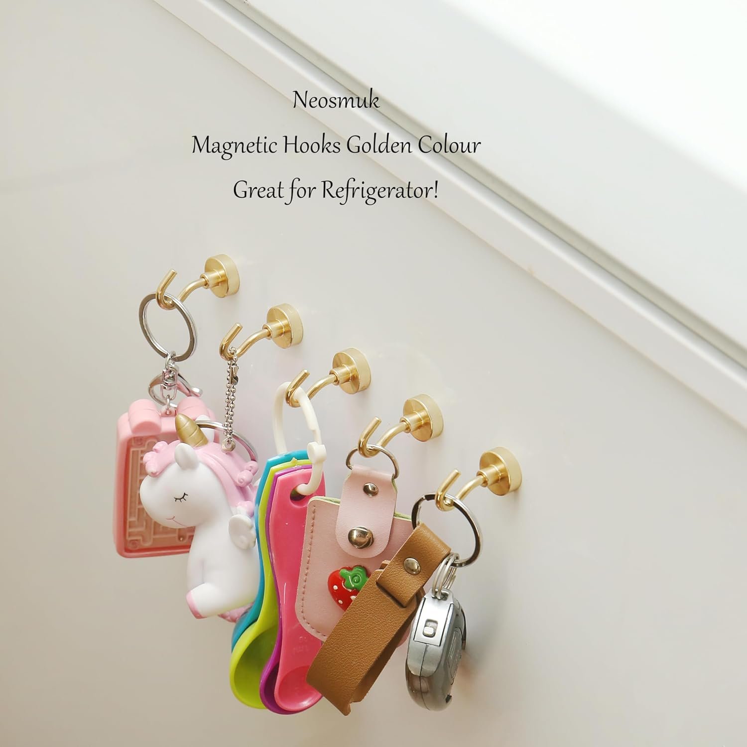 Neosmuk Magnetic Hooks, 30lb+ Heavy Duty Earth Magnets with Hook for Refrigerator, Extra Strong Cruise Hook for Hanging, Magnetic Hanger for Cabins, Grill (Golden, Pack of 6) Visit the Neosmuk Store - Image 2