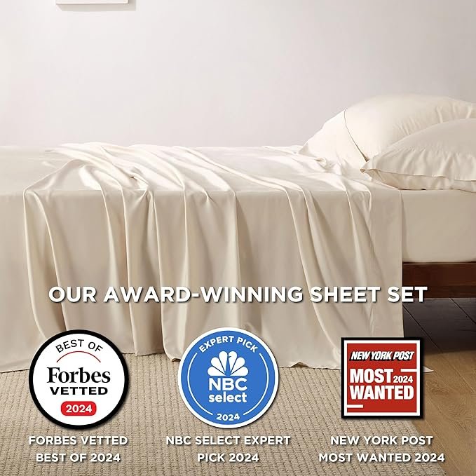 King Size Sheets Set, Cooling Sheets for Hot Sleepers, Rayon Derived from Bamboo, Breathable & Soft, Deep Pocket Up to 16 Inches, Hotel Luxury Silky Bedding, Light Beige - Image 2