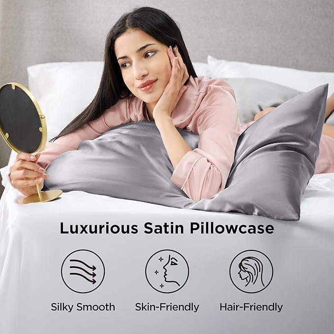 Satin Pillowcases, Similar to Silk Pillowcase 2 Pack,Cooling Pillow Case for Sleeping Women with Envelope Closure, Gifts for Women Men, Dark Grey, Queen Size, 20x30 Inches, 2pcs - Image 2