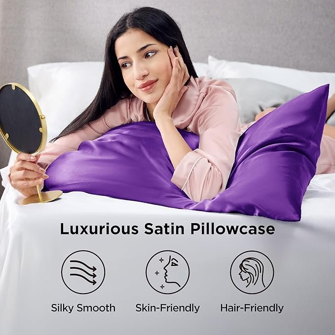 Satin Pillowcases, Similar to Silk Pillow Cases Queen Size Set of 2, Purple Pillow Case for Sleeping Women with Envelope Closure, Gifts for Women Men, 20x30 Inches, 2pcs - Image 2
