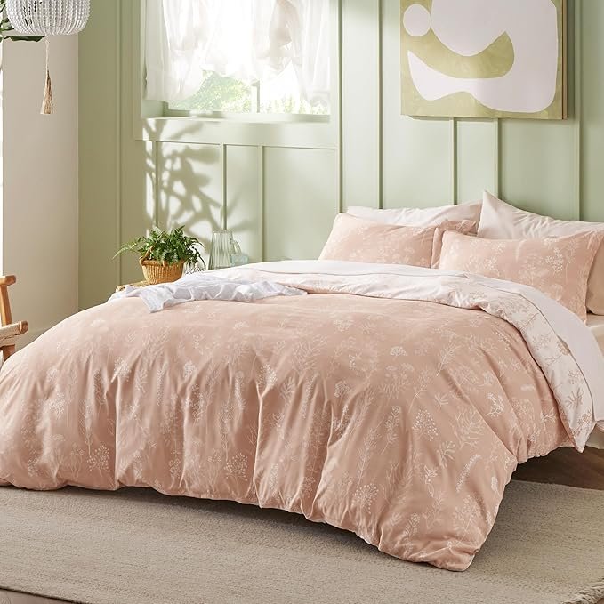 Queen Comforter Set - Dusty Rose Bed Set, 3 Pieces Cute Floral Bedding, 1 Soft Reversible Botanical Flowers Comforter and 2 Pillow Shams - Image 2
