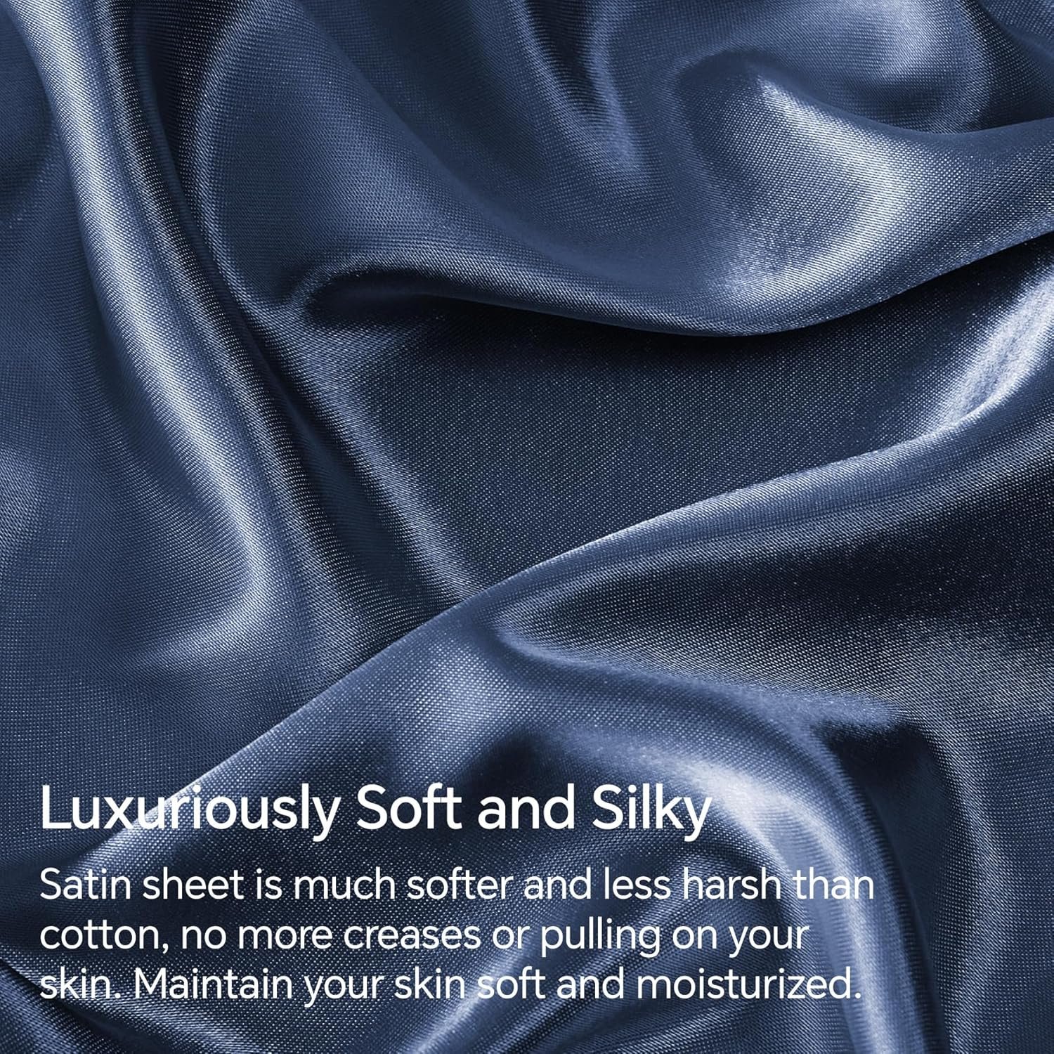Satin Sheets Queen Size Bed Set, Luxury Soft Navy Silky Sheets for Hair and Skin, Similar to Silk Bed Sheets Set 4 Pieces (1 Deep Pocket Fitted Sheet, 1 Flat Sheet, and 2 Pillowcases) - Image 3