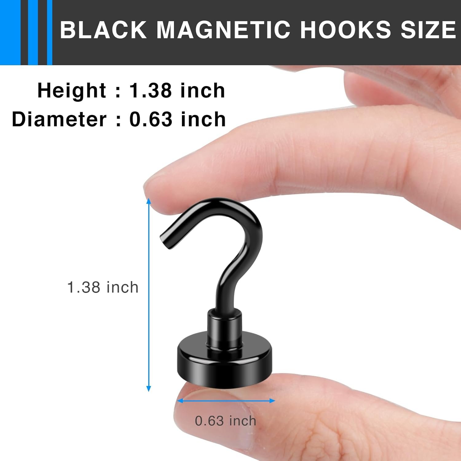 LOVIMAG Black Magnetic Hooks, 30Lbs Strong Magnetic Hooks Heavy Duty with Epoxy Coating for Refrigerator, Magnetic Cruise Hooks for Hanging, Classroom, Office, and Kitchen - Pack of 12 - Image 3