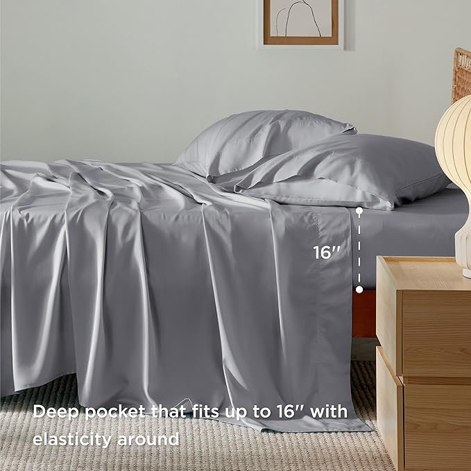 King Size Sheet Set, Cooling Sheets King, Rayon Derived from Bamboo, Deep Pocket Up to 16", Breathable & Soft Bed Sheets, Hotel Luxury Silky Bedding Sheets & Pillowcases, Silver Grey - Image 3