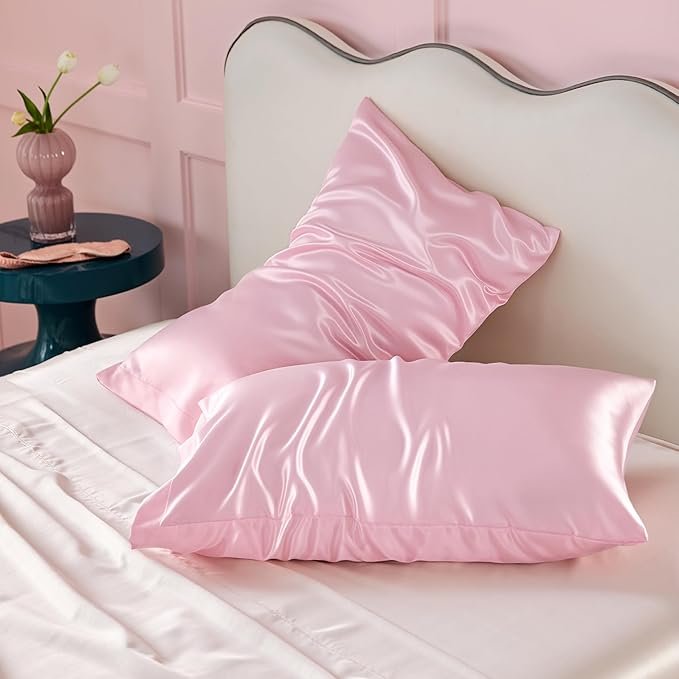 Satin Pillowcase for Hair and Skin Queen, Similar to Silk Pillow Cases, Pillow Cases Set of 2 with Envelope Closure, Pink Room Decor Essentials for Girls, 20x30 Inches, 2pcs - Image 3