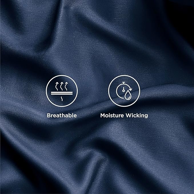 King Size Sheets Set, Cooling Sheets for Hot Sleepers, Rayon Derived from Bamboo, Breathable & Soft, Deep Pocket Up to 16 Inches, Hotel Luxury Silky Bedding, Navy - Image 4