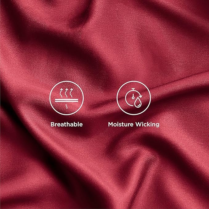 King Size Sheets Set, Cooling Sheets for Hot Sleepers, Rayon Derived from Bamboo, Breathable & Soft, Deep Pocket Up to 16 Inches, Hotel Luxury Silky Bedding, Burgundy - Image 4