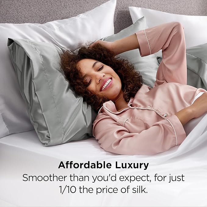 Satin Pillowcase, Similar to Silk Pillow Cases Queen Size Set of 2, Cooling Pillow Case with Envelope Closure, Christmas Room Decor Gifts for Women Men, Silver Grey, 20x30 Inches, 2pcs - Image 4