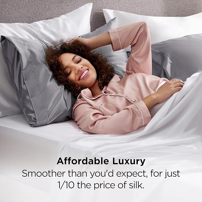 Satin Pillowcases, Similar to Silk Pillowcase 2 Pack,Cooling Pillow Case for Sleeping Women with Envelope Closure, Gifts for Women Men, Dark Grey, Queen Size, 20x30 Inches, 2pcs - Image 4