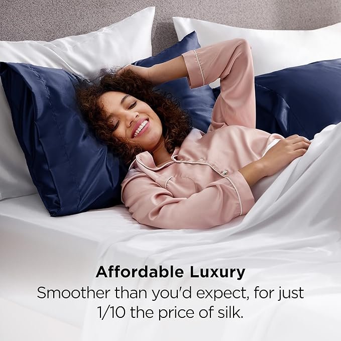 Satin Pillowcases, Similar to Silk Pillow Cases Queen Size Set of 2, Pillow Case for Sleeping Women with Envelope Closure, Gifts for Women Men, Navy, 20x30 Inches, 2pcs - Image 4