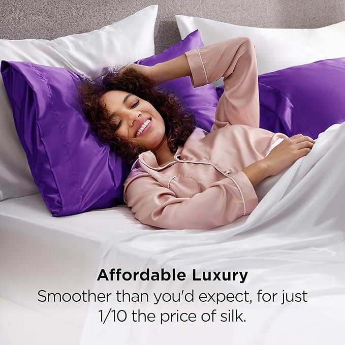 Satin Pillowcases, Similar to Silk Pillow Cases Queen Size Set of 2, Purple Pillow Case for Sleeping Women with Envelope Closure, Gifts for Women Men, 20x30 Inches, 2pcs - Image 4