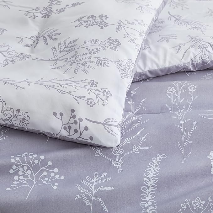 Queen Comforter Set - Lavender Bed Set, 3 Pieces Cute Floral Bedding, 1 Soft Reversible Botanical Flowers Comforter and 2 Pillow Shams - Image 4