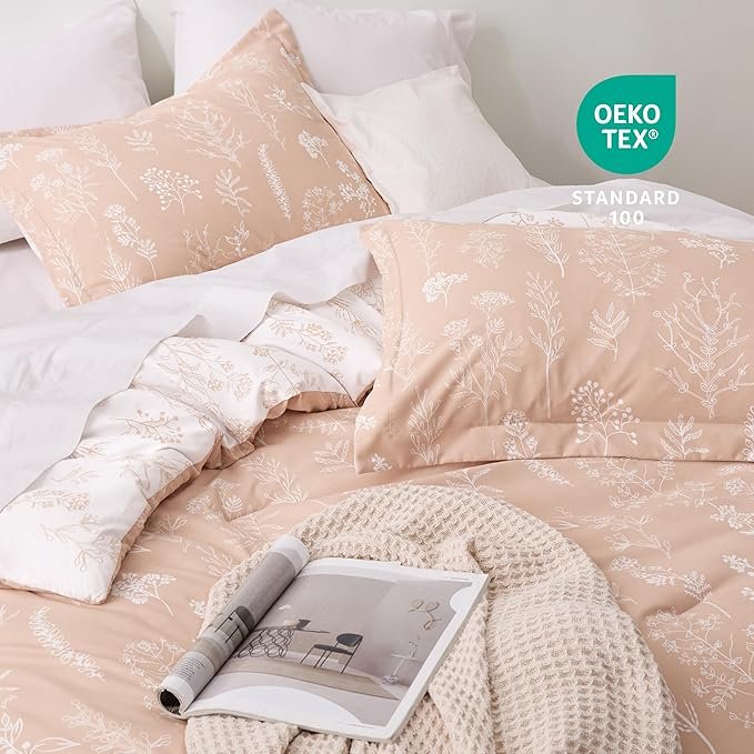 Queen Comforter Set - Dusty Rose Bed Set, 3 Pieces Cute Floral Bedding, 1 Soft Reversible Botanical Flowers Comforter and 2 Pillow Shams - Image 4