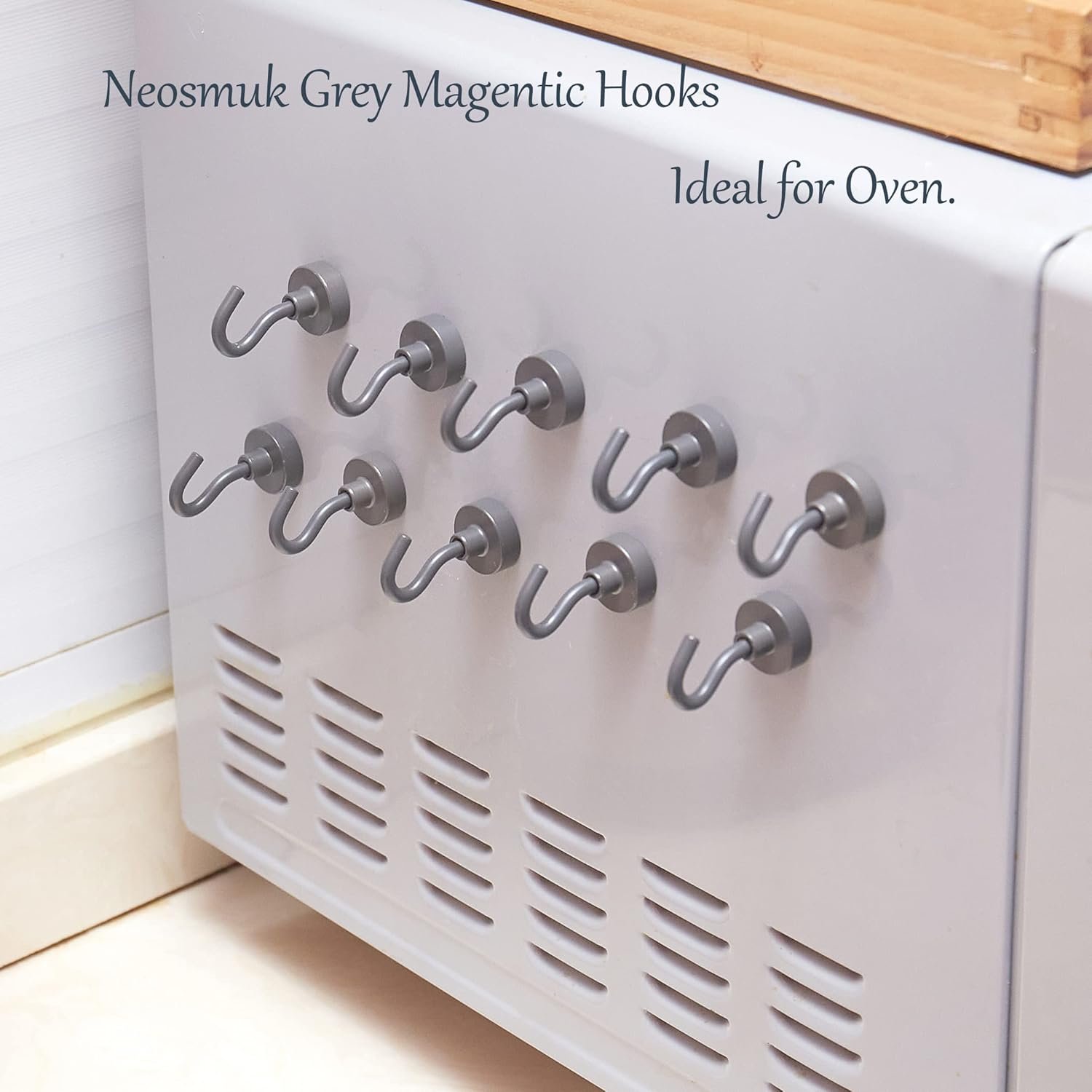 Neosmuk Magnetic Hooks, 30lb+ Heavy Duty Earth Magnets with Hook for Refrigerator, Extra Strong Cruise Hook for Hanging, Magnetic Hanger for Curtain, Grill(Grey, Pack of 6) - Image 5