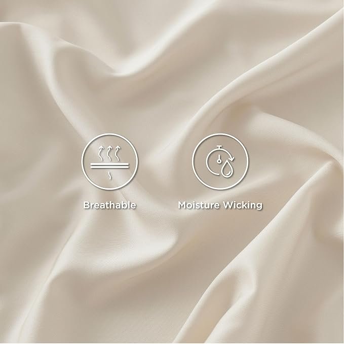 King Size Sheets Set, Cooling Sheets for Hot Sleepers, Rayon Derived from Bamboo, Breathable & Soft, Deep Pocket Up to 16 Inches, Hotel Luxury Silky Bedding, Light Beige - Image 5