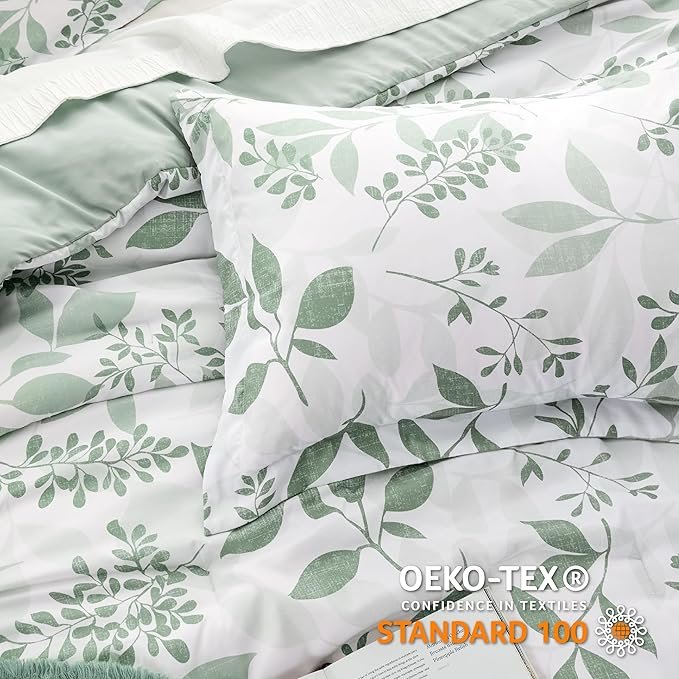 Comforter Set Queen Size - Cute Floral Bedding Comforter Set, 3 Pieces, 1 Soft Reversible Sage Green Botanical Flowers Comforter and 2 Pillow Shams - Image 5