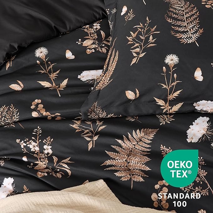 Comforter Set Queen Size - Floral Bedding Comforter Set, 3 Pieces, 1 Soft Black Comforter and 2 Pillow Shams - Image 5