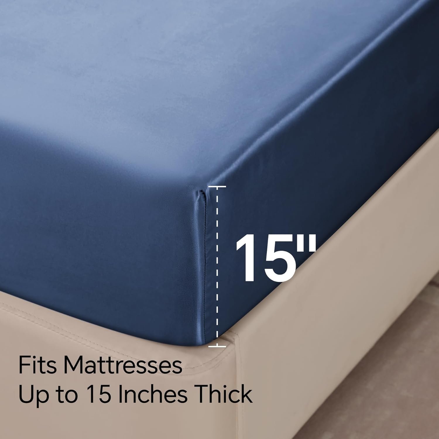 Satin Sheets Queen Size Bed Set, Luxury Soft Navy Silky Sheets for Hair and Skin, Similar to Silk Bed Sheets Set 4 Pieces (1 Deep Pocket Fitted Sheet, 1 Flat Sheet, and 2 Pillowcases) - Image 6