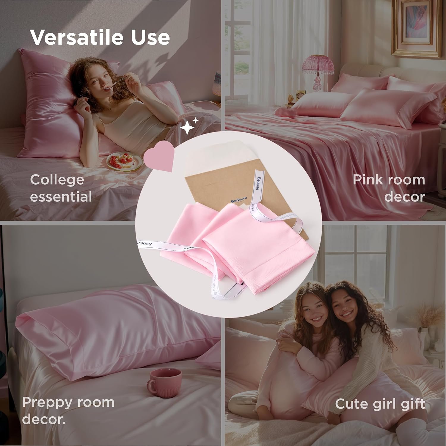 Satin Pillowcase for Hair and Skin Queen, Similar to Silk Pillow Cases, Pillow Cases Set of 2 with Envelope Closure, Pink Room Decor Essentials for Girls, 20x30 Inches, 2pcs - Image 7