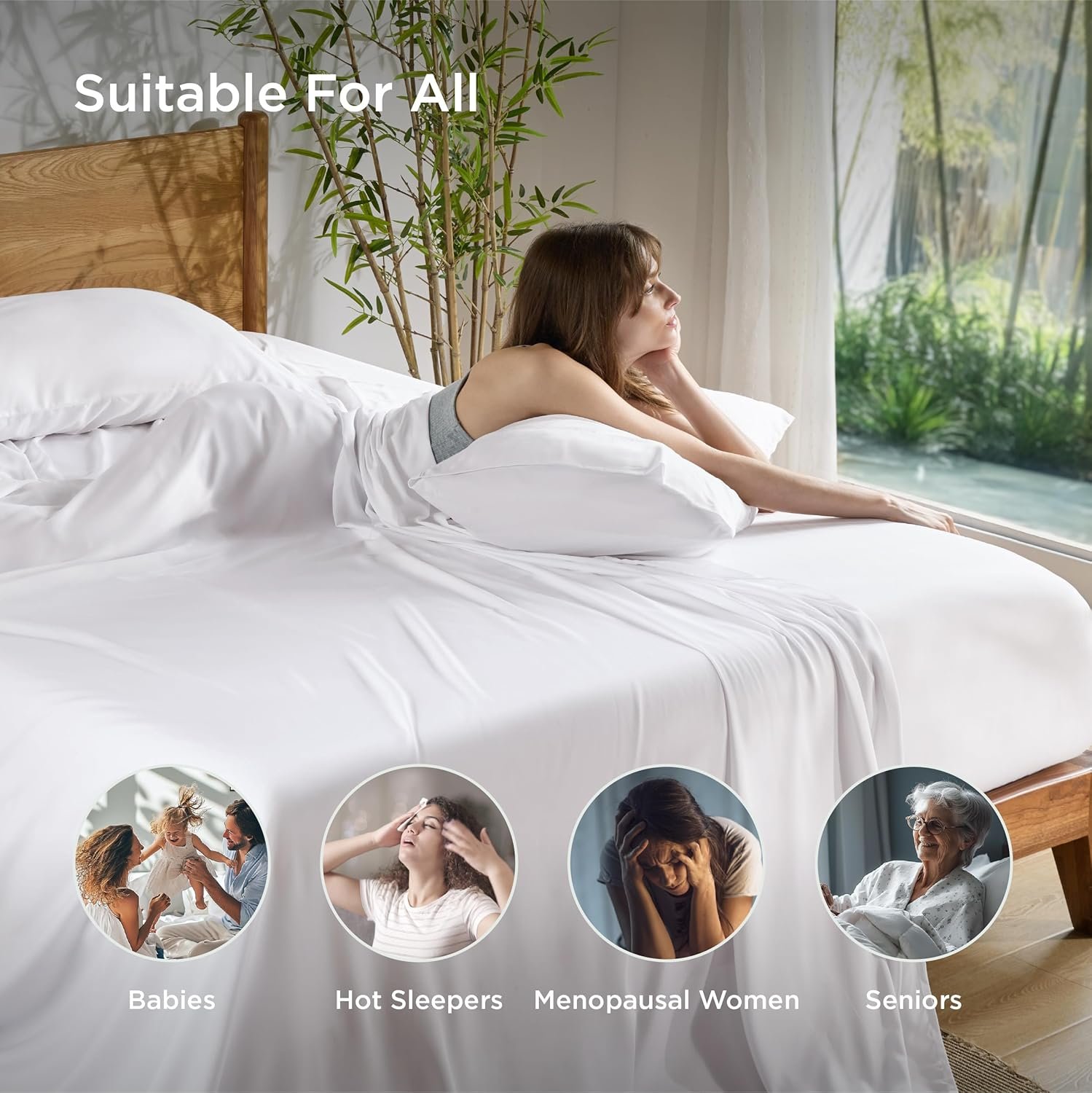 King Size Sheet Set, Cooling Sheets King, Rayon Derived from Bamboo, Deep Pocket Up to 16", Breathable & Soft Bed Sheets, Hotel Luxury Silky Bedding Sheets & Pillowcases, White - Image 7