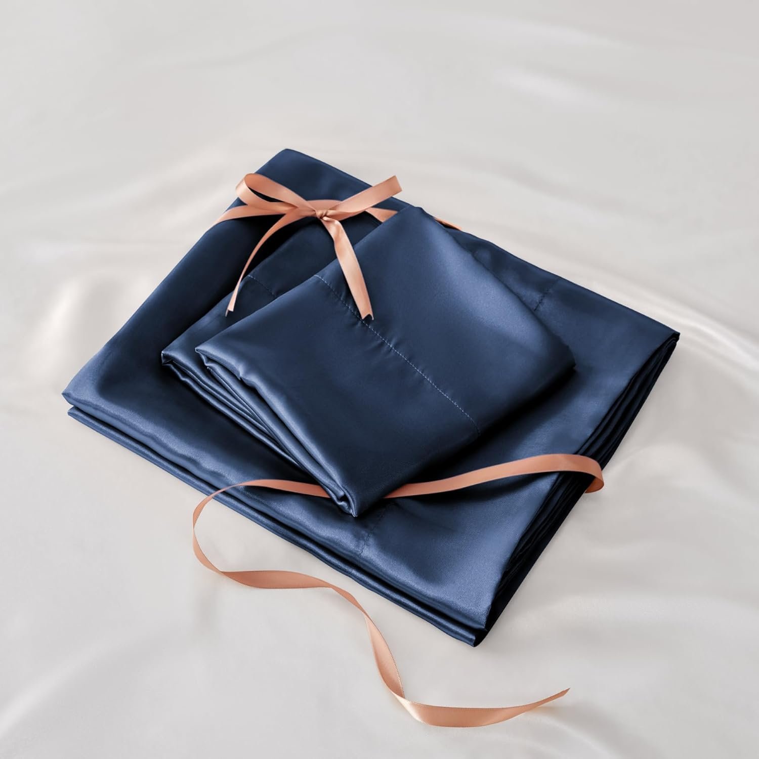 Satin Sheets Queen Size Bed Set, Luxury Soft Navy Silky Sheets for Hair and Skin, Similar to Silk Bed Sheets Set 4 Pieces (1 Deep Pocket Fitted Sheet, 1 Flat Sheet, and 2 Pillowcases) - Image 7