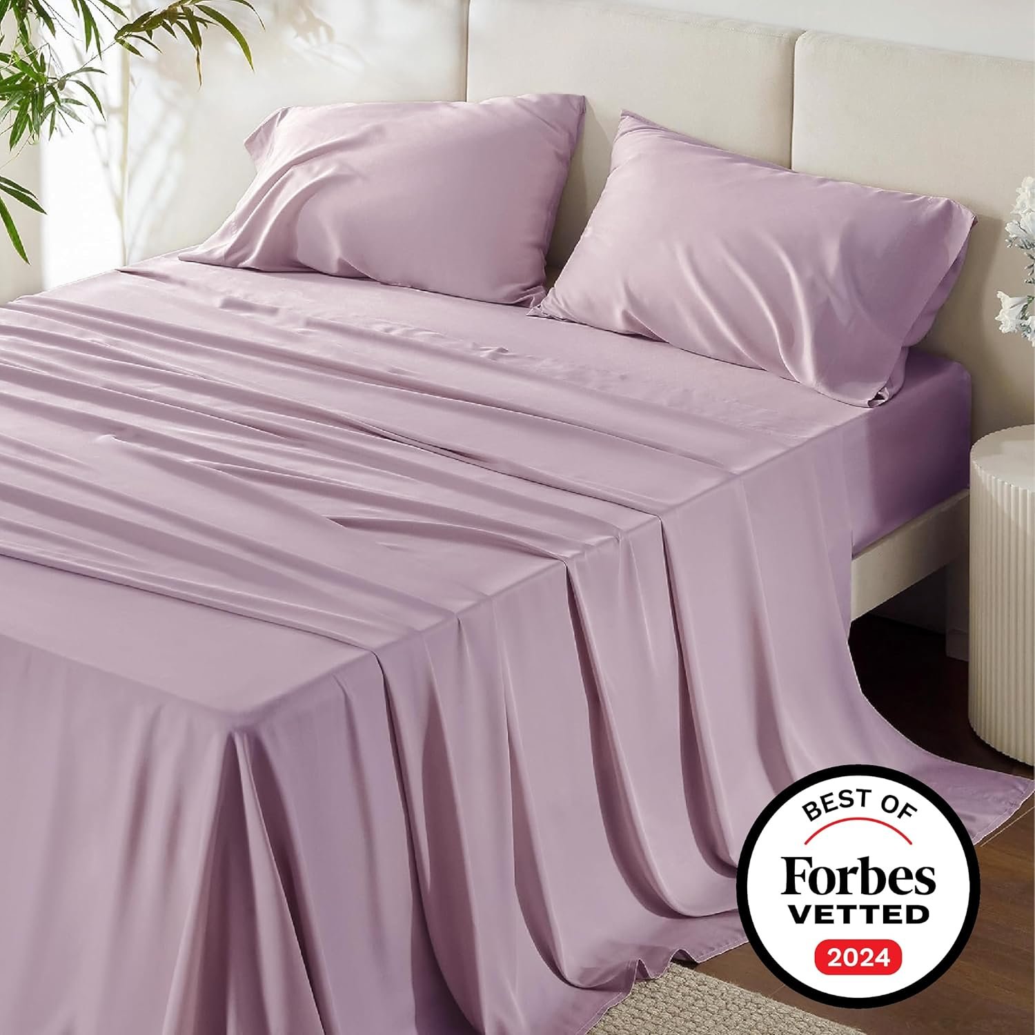 King Size Sheets Set, Cooling Sheets for Hot Sleepers, Rayon Derived from Bamboo, Breathable & Soft, Deep Pocket Up to 16 Inches, Hotel Luxury Silky Bedding, Lavender - Image 7