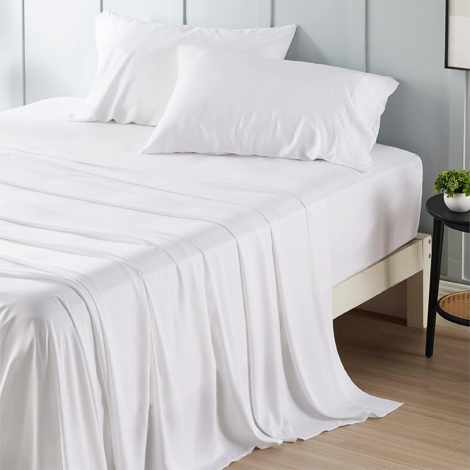 King Size Sheet Set, Cooling Sheets King, Rayon Derived from Bamboo, Deep Pocket Up to 16", Breathable & Soft Bed Sheets, Hotel Luxury Silky Bedding Sheets & Pillowcases, White - Image 8