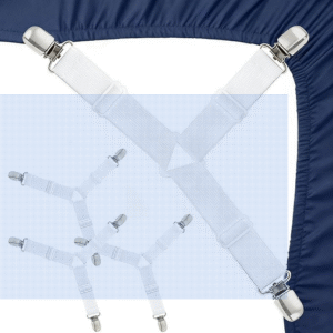 sheet holders Elastic Fasteners with Metal Clips Elastic Adjustable Bedsheet Holders Keep in Place Fitted Bedding Straps, Firm Tight Suspenders for Mattress for a Wrinkle Bed Sheet 1 Pack White