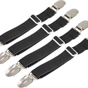 1 Pcs Adjustable Bed Sheet Fasteners Suspenders, Elastic Sheet Band Straps Clips, Cover Grippers Suspenders Holder for Mattress Pad Cover, Sofa Cushion (Black)